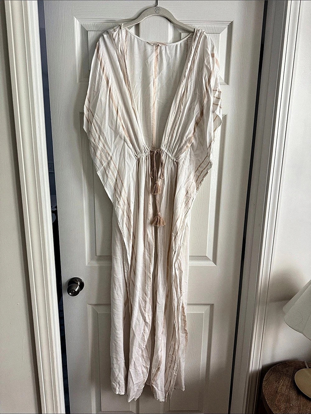 Striped Maxi Coverup in White & Pink Like New